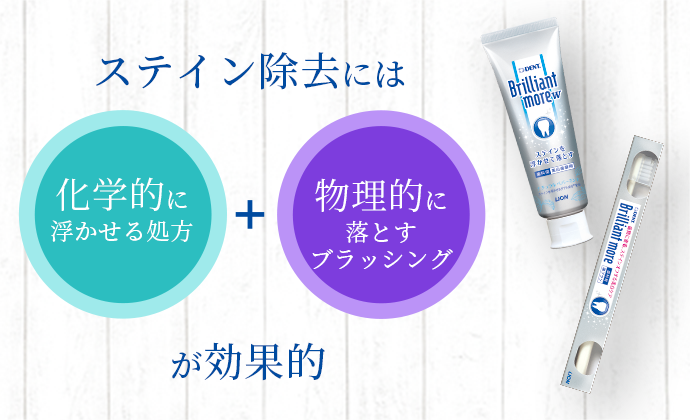 ステイン除去には「化学的に浮かせる処方」+「物理的に落とすブラッシング」が効果的